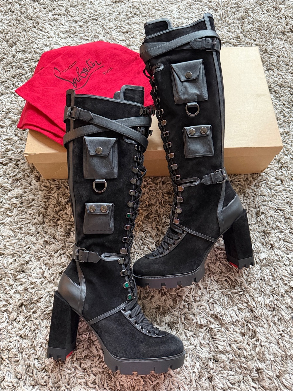 Christian Louboutin Dand and Glory Black Suede Lace Up Boots 42
